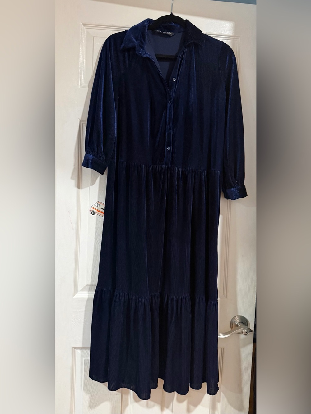 Zara Casual Long velvet Navy Button-Front Dress s